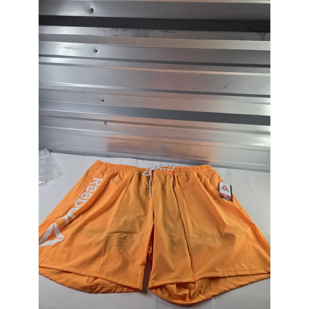 Reebok Mens Blazing Orange Swim Trunks XXL 7in Inseam Built-in Brief NWT
